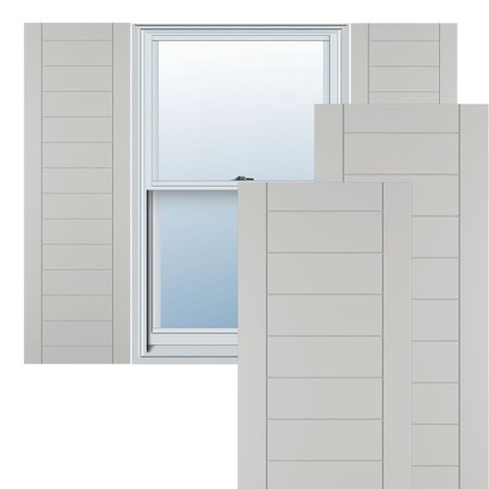 True Fit PVC Horizontal Slat Framed Modern Style Fixed Mount Shutters, Hailstorm Gray, 18W X 54H